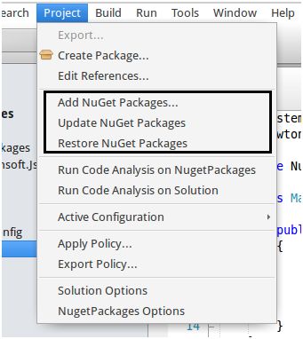 Options to update or restore the NuGet packages
